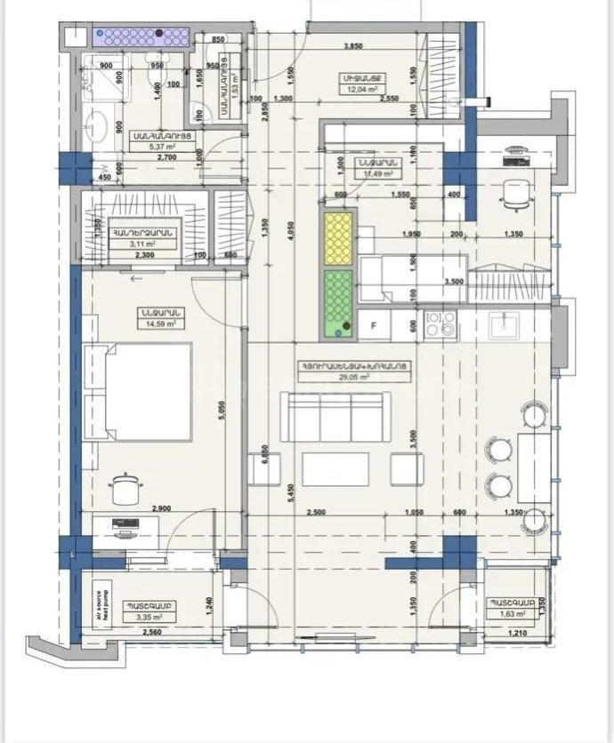 2 Սենյականոց Բնակարան Նորակառույցում, 84քմ, 15/18 հարկ, Զրոյական Վիճակում