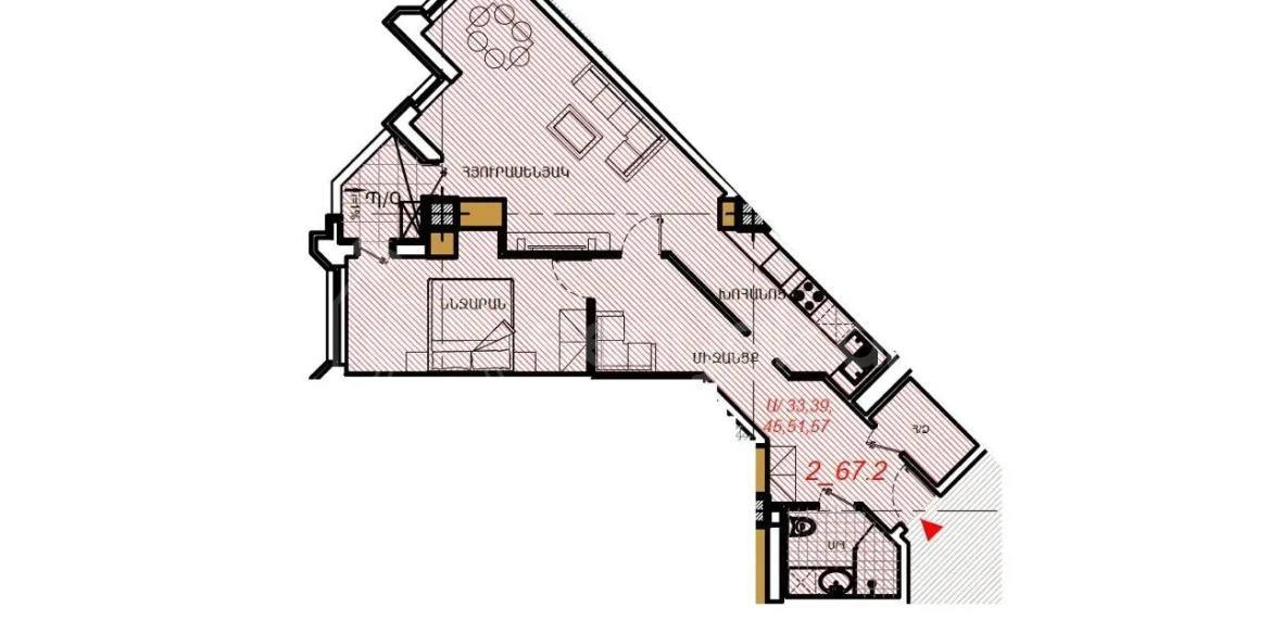 2 Սենյականոց Բնակարան, 67քմ, 7/12 հարկ, Զրոյական Վիճակում
