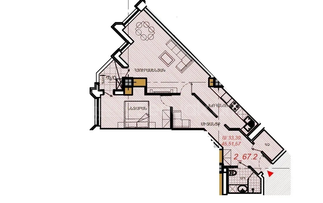 2 Սենյականոց Բնակարան Նորակառույցում, 67քմ, 7/12 հարկ, Զրոյական Վիճակում