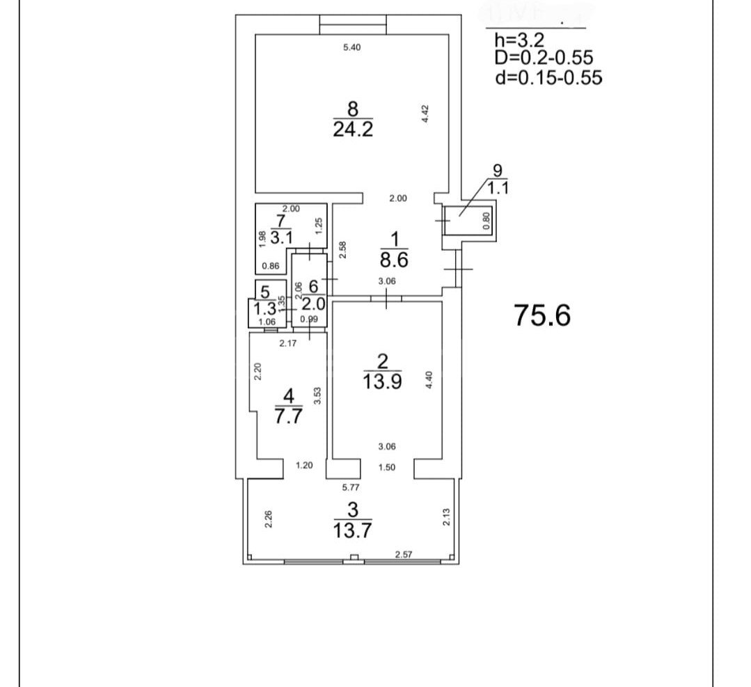 3 Սենյականոց Բնակարան Քարե Շենքում, 76քմ, 3/5 հարկ, Պետական Վիճակում