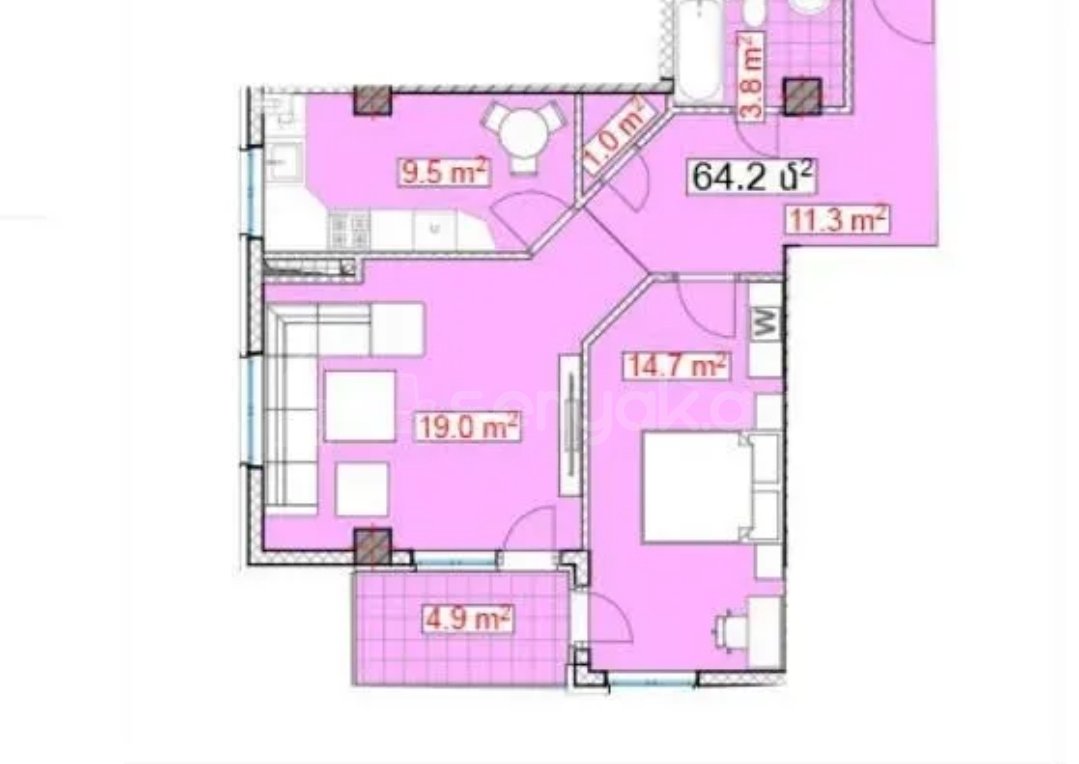 2 Սենյականոց Բնակարան Նորակառույցում, 64քմ, 8/13 հարկ, Զրոյական Վիճակում