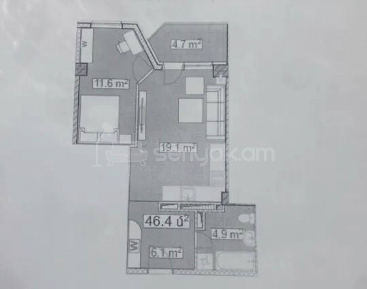 2 Սենյականոց Բնակարան, 46քմ, 5/18 հարկ, Զրոյական Վիճակում
