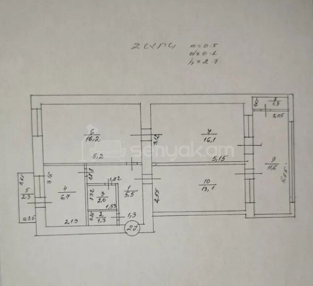3 Սենյականոց Բնակարան Քարե Շենքում, 76քմ, 5/5 հարկ, Պետական Վիճակում
