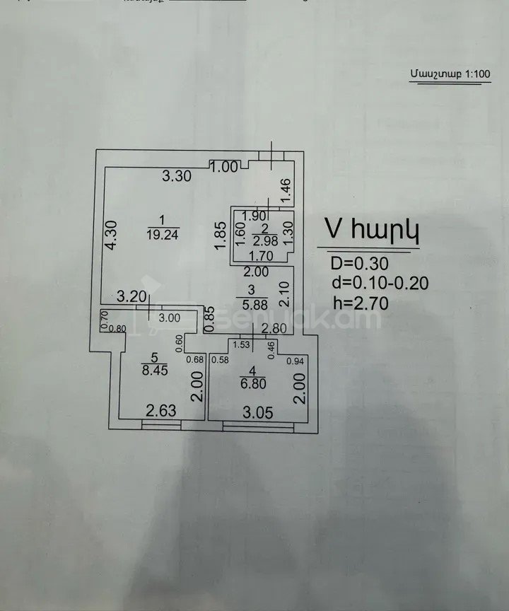 3 Սենյականոց Բնակարան Քարե Շենքում, 43քմ, 4/4 հարկ, Կապիտալ Վերանորոգված