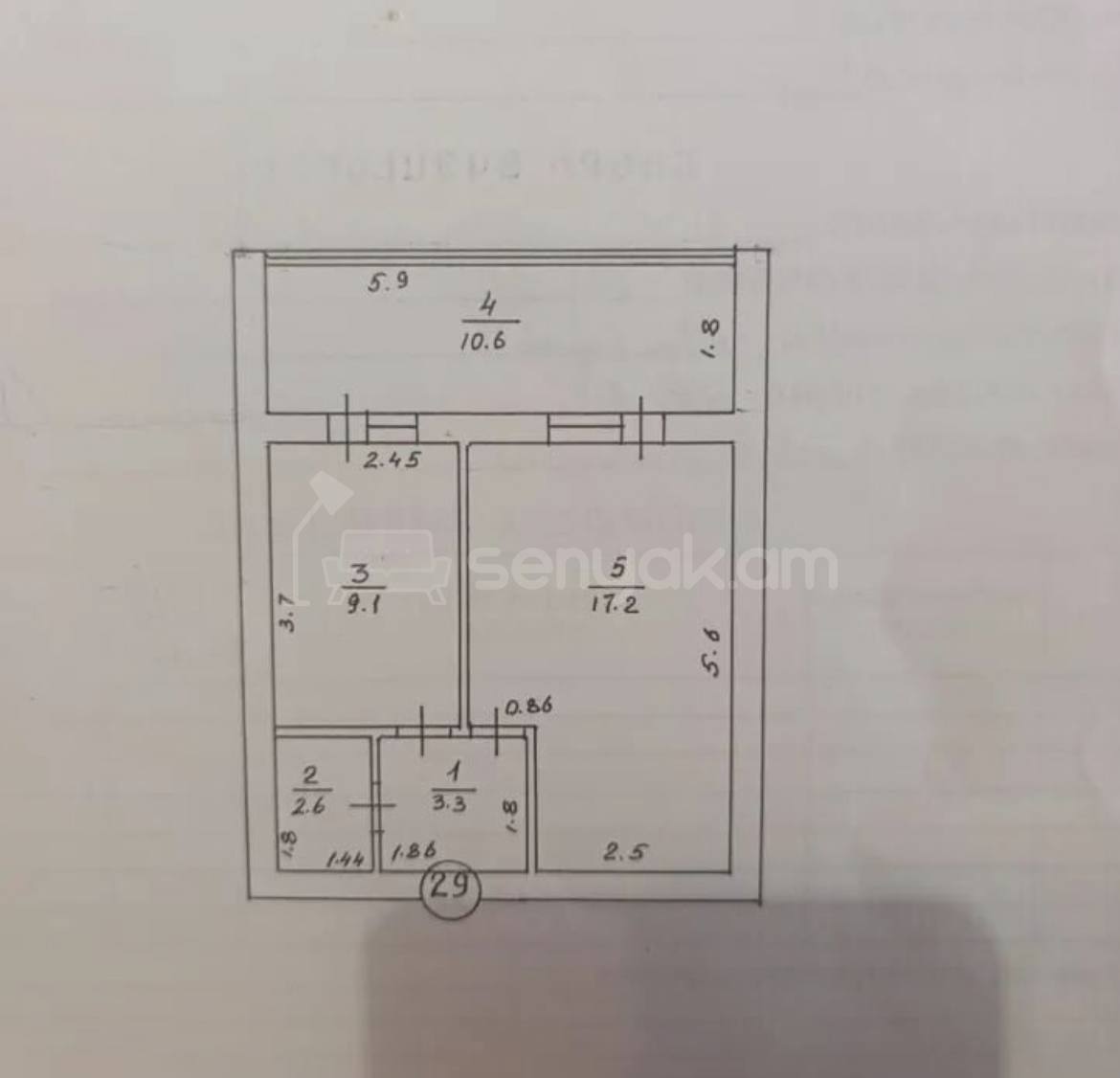 1 Սենյականոց Բնակարան Քարե Շենքում, 42քմ, 5/5 հարկ, Նորմալ Վիճակում