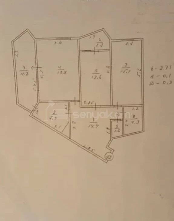 3 Սենյականոց Բնակարան, 93քմ, 15/15 հարկ, Պետական Վիճակում
