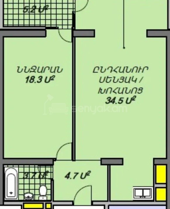 2 Սենյականոց Բնակարան Նորակառույցում, 66քմ, 5/20 հարկ, Զրոյական Վիճակում