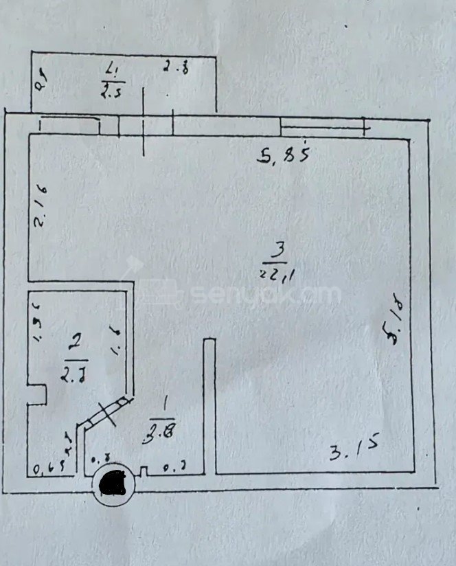 1 Սենյականոց Բնակարան Քարե Շենքում, 31քմ, 3/5 հարկ, Կոսմետիկ Վերանորոգված