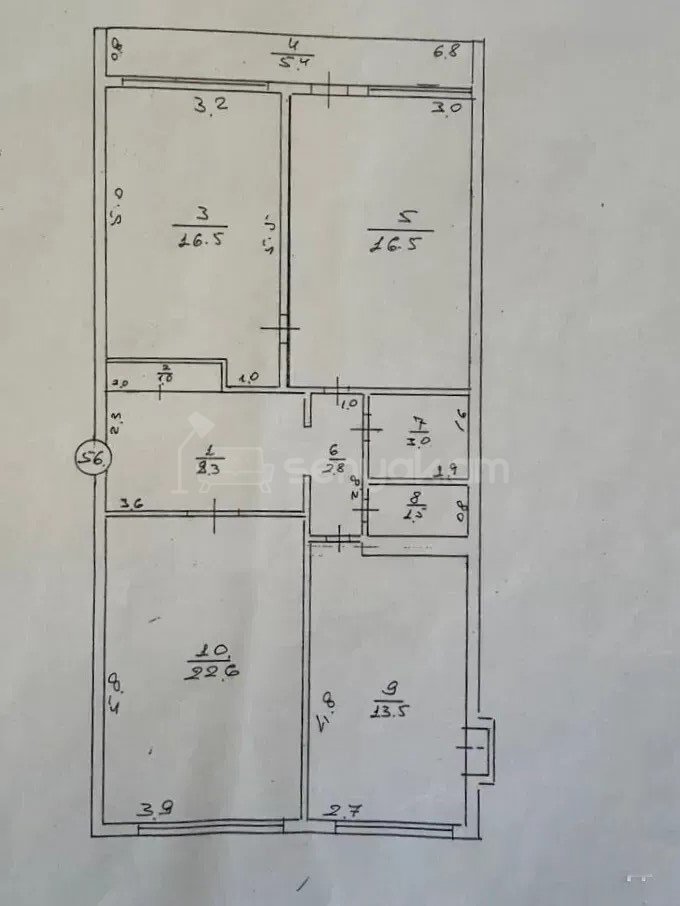 3 Սենյականոց Բնակարան, 91քմ, 9/9 հարկ, Նորմալ Վիճակում