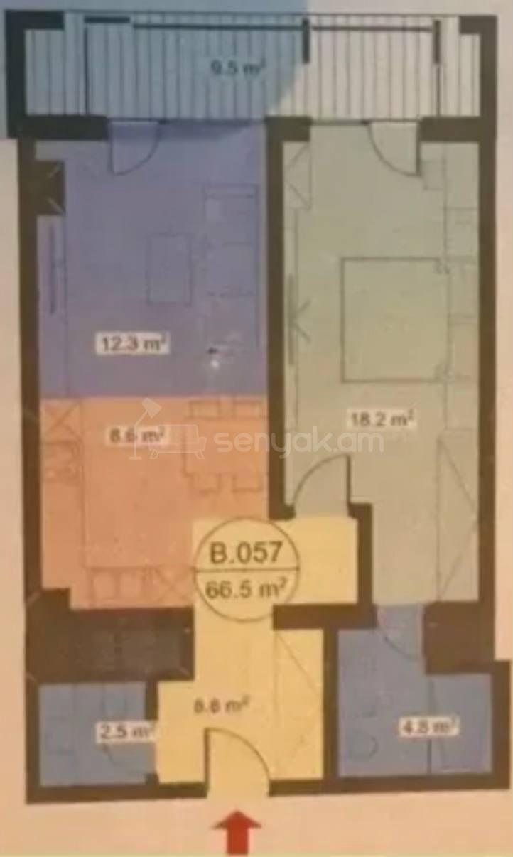 2 Սենյականոց Բնակարան, 65քմ, 7/22 հարկ, Զրոյական Վիճակում