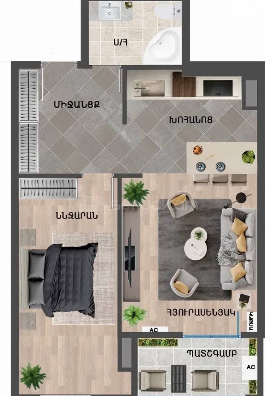 2 Սենյականոց Բնակարան, 59քմ, 5/15 հարկ, Զրոյական Վիճակում