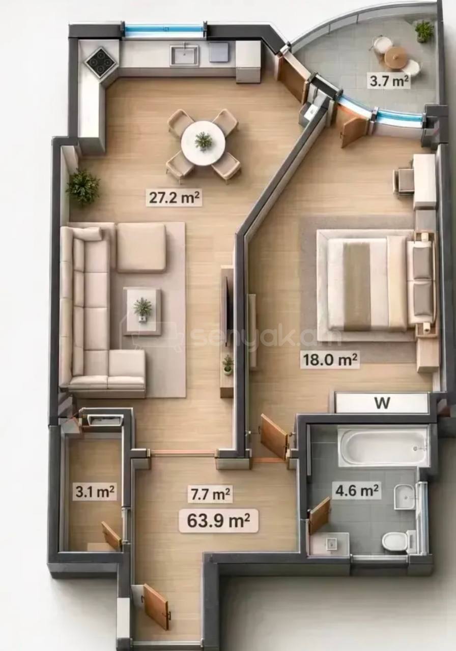 2 Սենյականոց Բնակարան, 64քմ, 11/13 հարկ, Կապիտալ Վերանորոգված