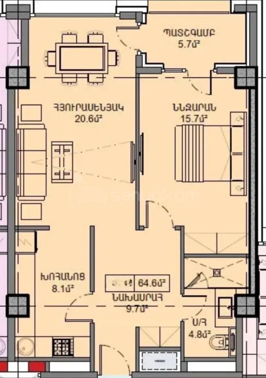 2 Սենյականոց Բնակարան, 64քմ, 15/16 հարկ, Զրոյական Վիճակում