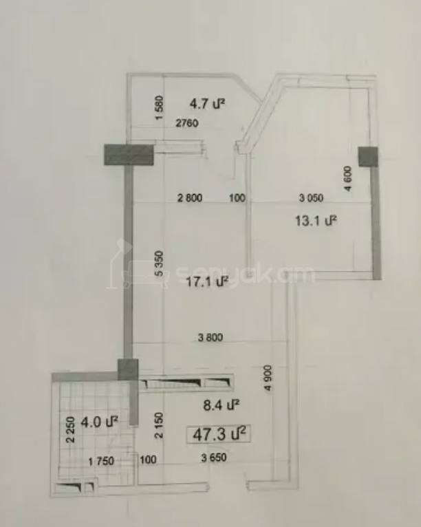 2 Սենյականոց Բնակարան, 47քմ, 11/13 հարկ, Զրոյական Վիճակում
