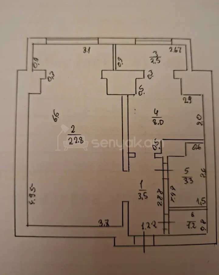 1 Սենյականոց Բնակարան, 42քմ, 2/9 հարկ, Նորմալ Վիճակում